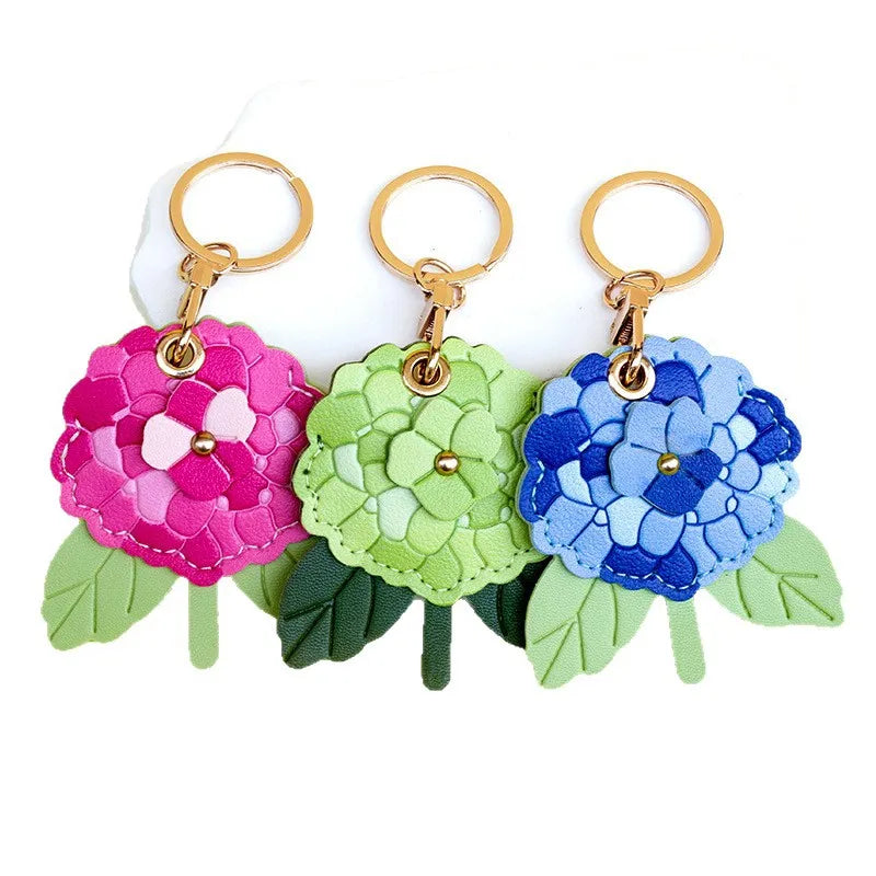 Flower Pendant Leather Keychain — Bag Charm & AirTag Cover