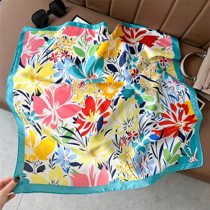 Floral Square Silk-Feel Scarf
