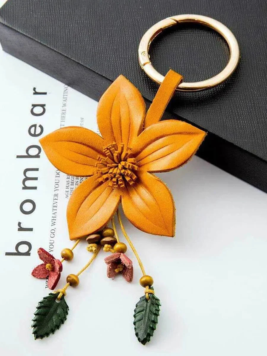 Fall Floral Leather Bag Charm