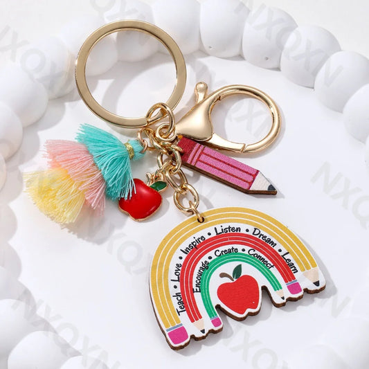 Heart Pencil Wooden Keychain