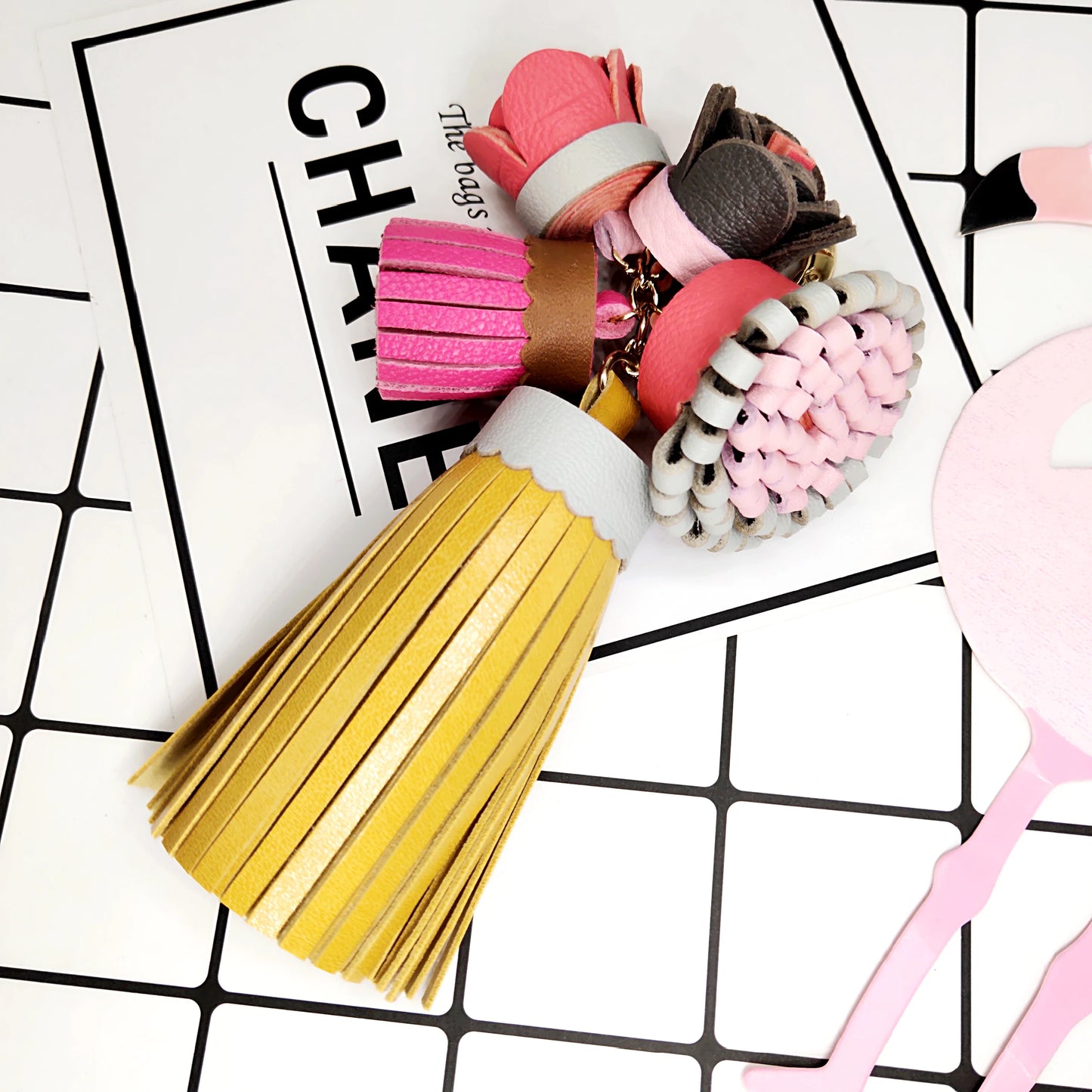 Luxury Handmade Leather Tassel Bag Charm Keychain