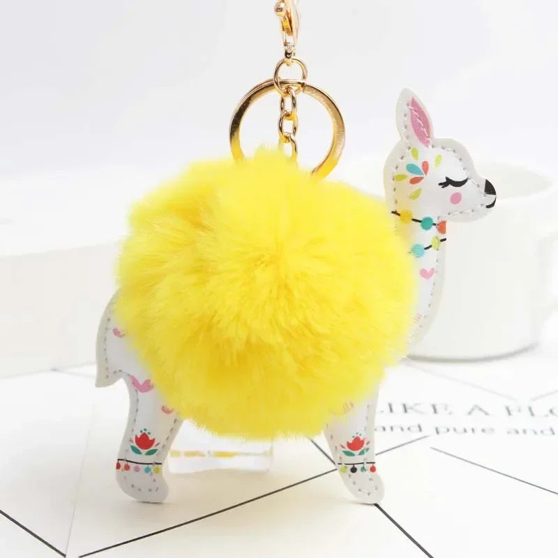 Fluffy Alpaca Pompom Keychain