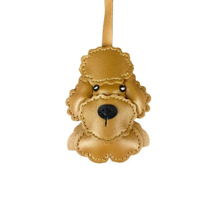 Teddy Bear Bag Charm — 3D Wavy Leather with Macaron Keychain