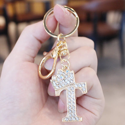 Rhinestone Initial Letter Keychain