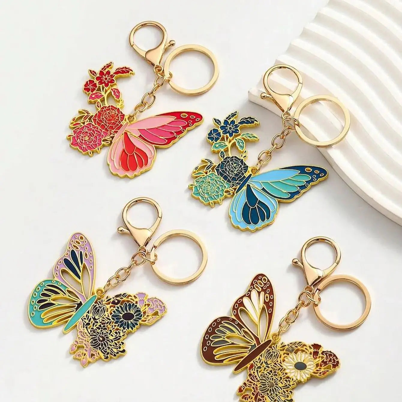 Butterfly Bloom Enamel Keychain