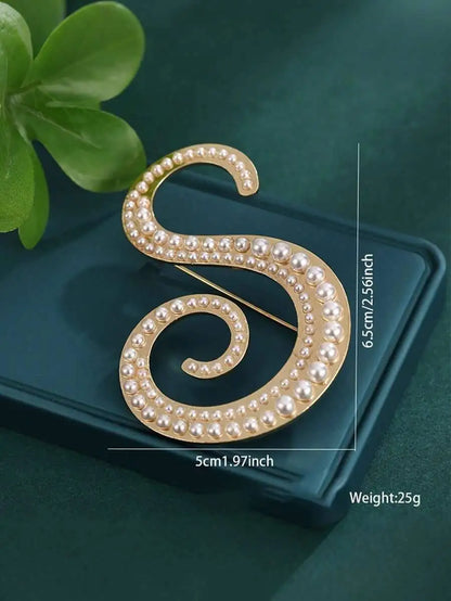 Pearl Letter Initial Brooch Pin