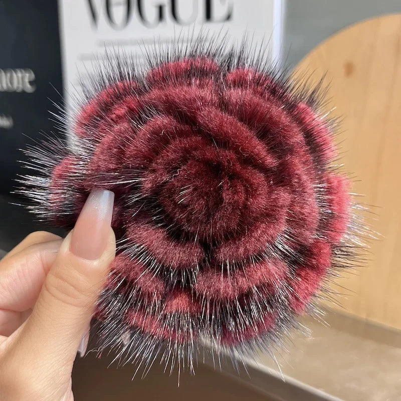 Mink Fur Flower Brooch