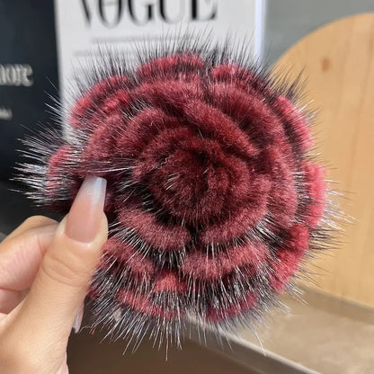 Mink Fur Flower Brooch