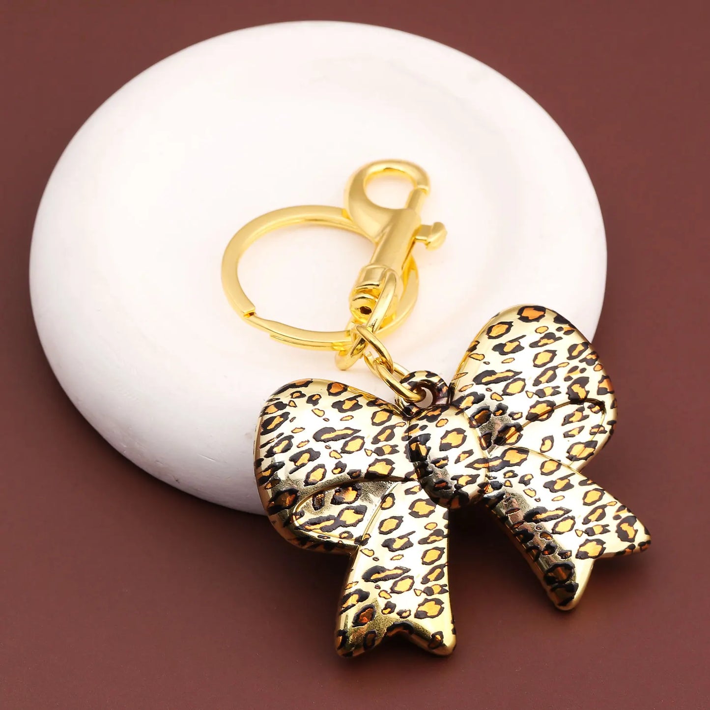 Leopard Print Bow Heart Keychain