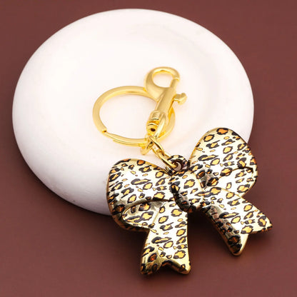 Leopard Print Bow Heart Keychain