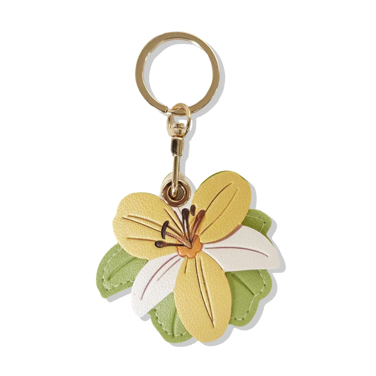 Lily Flower Pendant Leather Keychain