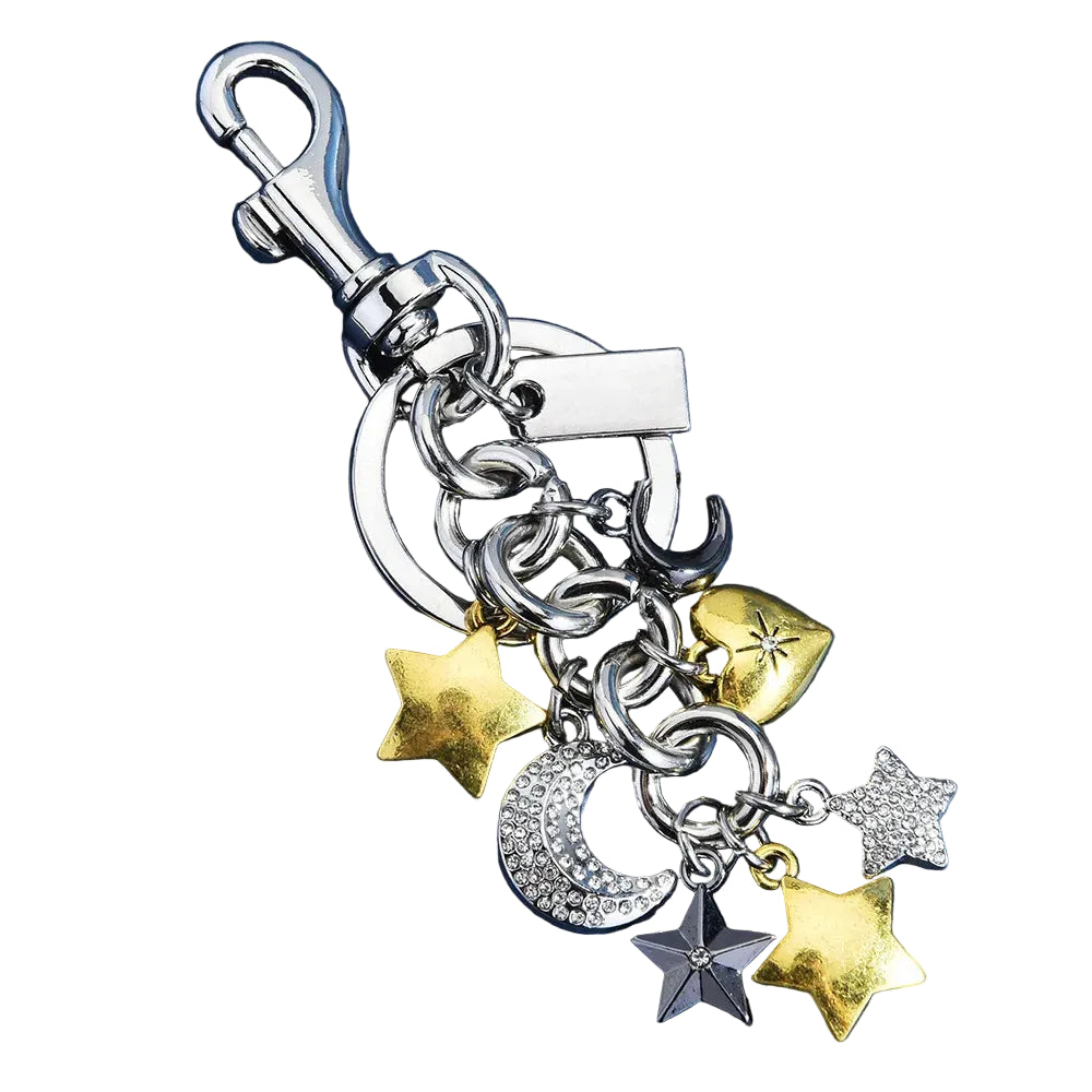 Designer Bag Star & Moon Rhinestone Keychain Charm