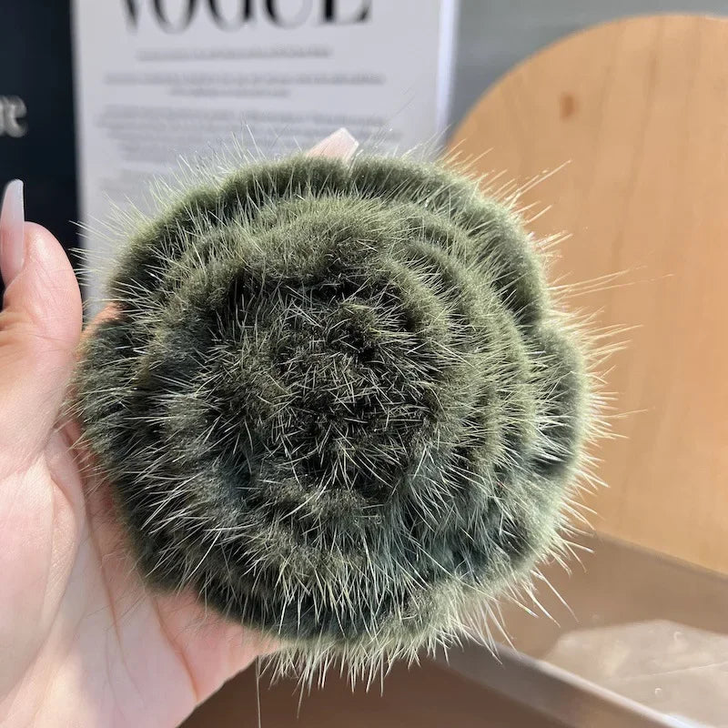 Mink Fur Flower Brooch