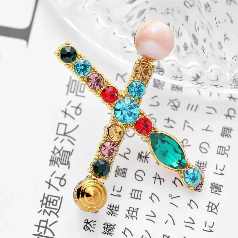 Colorful Rhinestone Initial Brooch
