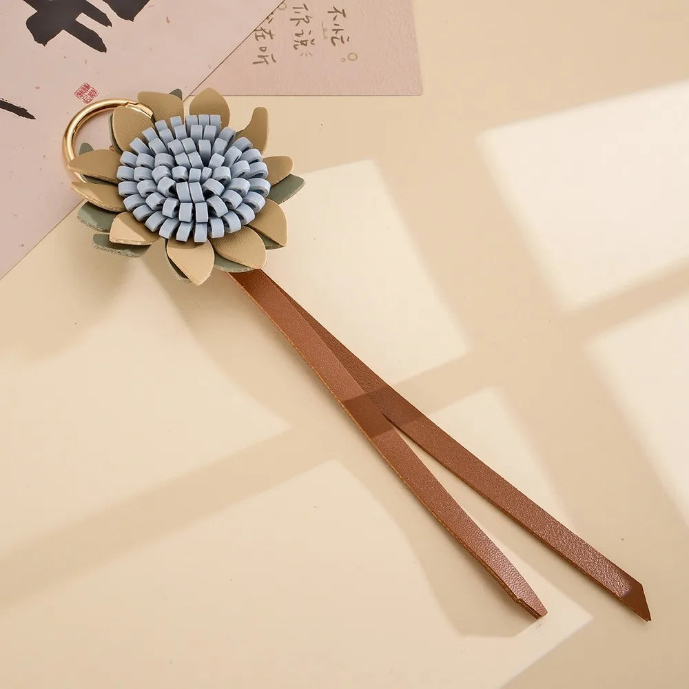 Woven Leather Sunflower Bag Charm