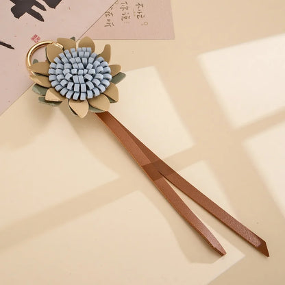 Woven Leather Sunflower Bag Charm