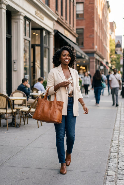 Ruched Leather Tote Bag