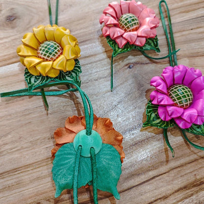 Genuine Leather Sunflower Pendant Bag Charm
