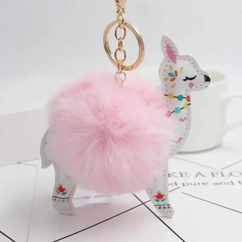Fluffy Alpaca Pompom Keychain