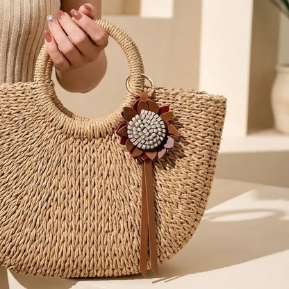 Woven Leather Sunflower Bag Charm