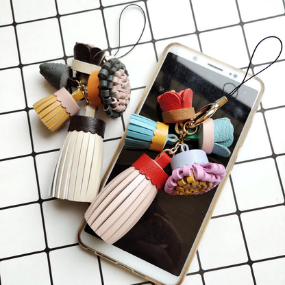 Luxury Handmade Leather Tassel Bag Charm Keychain