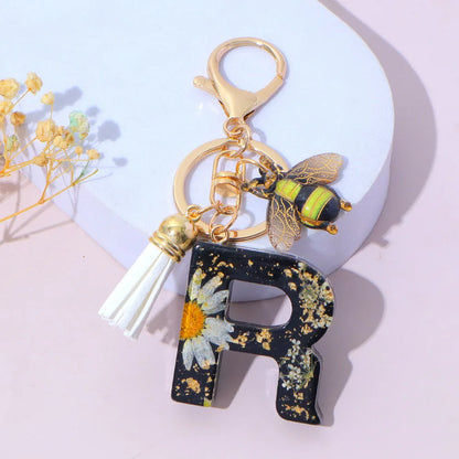 Bee Flower Initial Letter Keychain