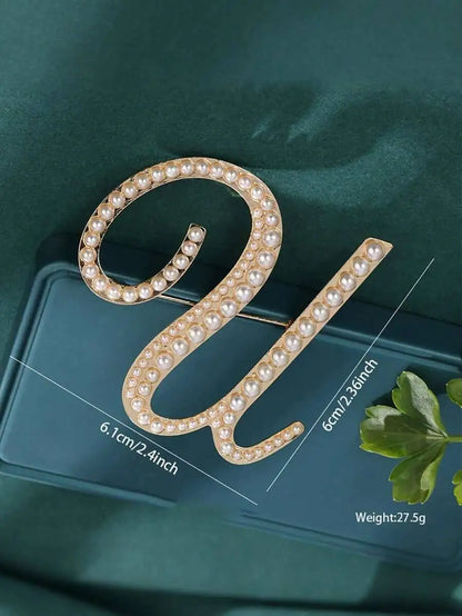 Pearl Letter Initial Brooch Pin