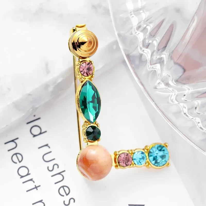 Colorful Rhinestone Initial Brooch