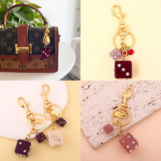 Y2K Lucky Dice Crystal Keychain