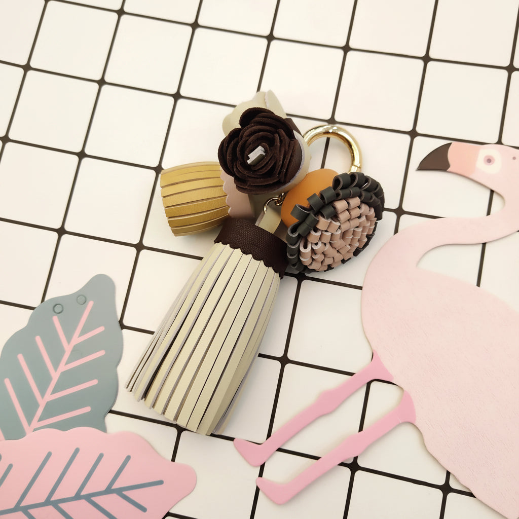 Luxury Handmade Leather Tassel Bag Charm Keychain