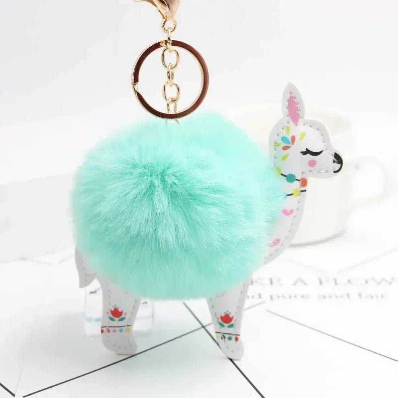 Fluffy Alpaca Pompom Keychain