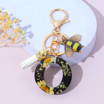 Bee Flower Initial Letter Keychain