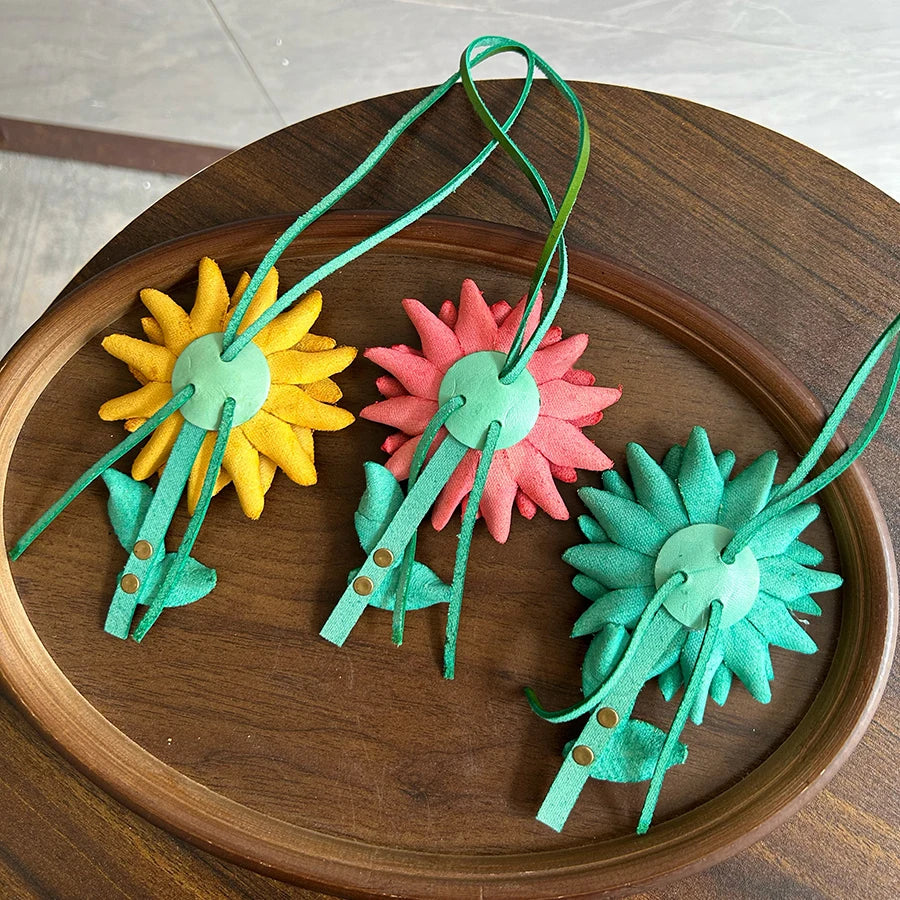 Sunflower Leather Bag Charm