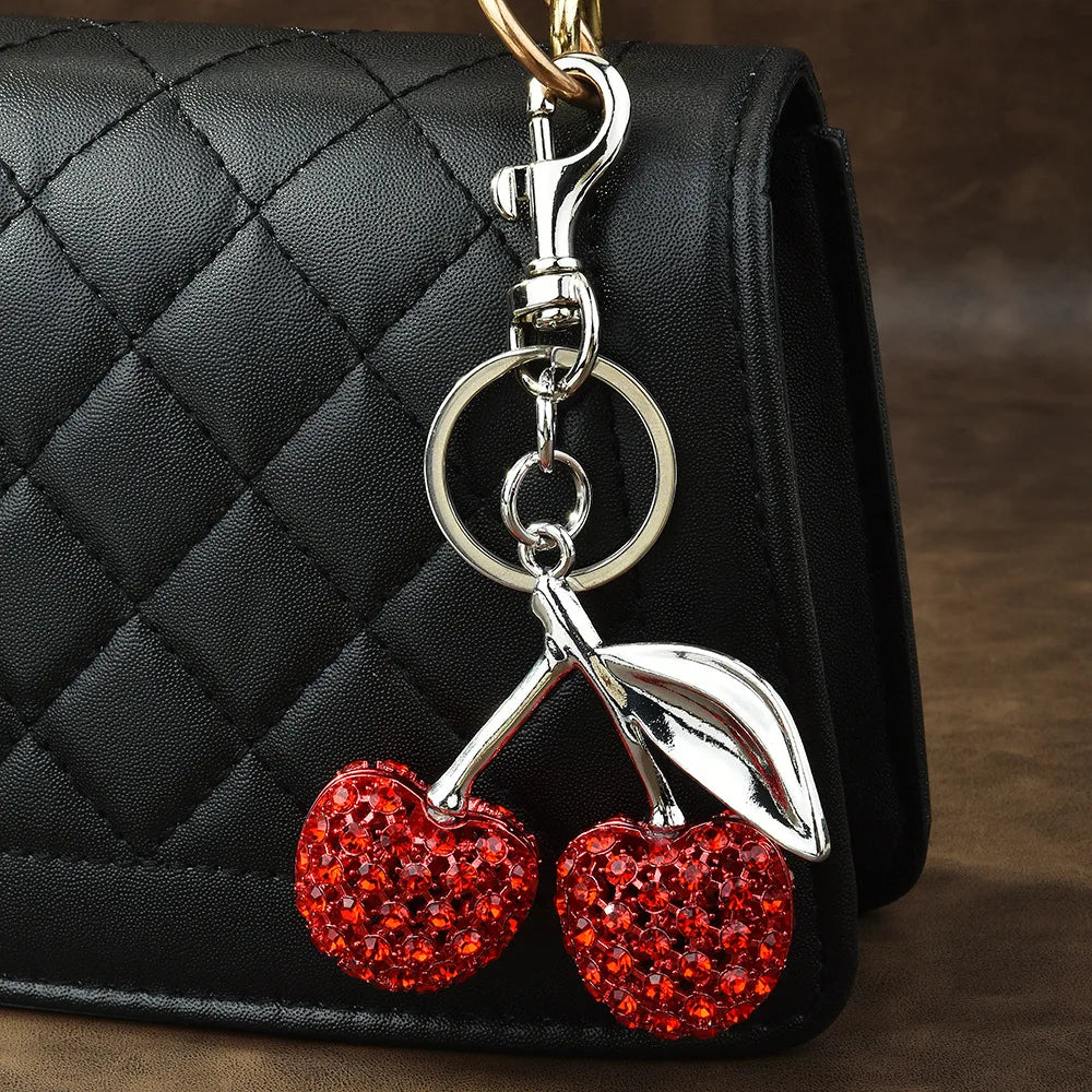 Sparkling Diamond Cherry Keychain