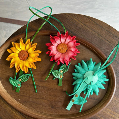 Sunflower Leather Bag Charm
