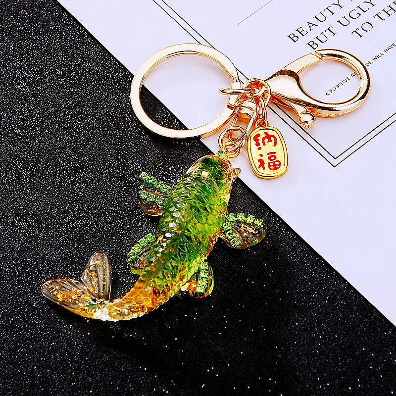 Golden Rhinestone Koi Fish Keychain