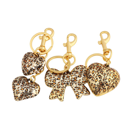 Leopard Print Bow Heart Keychain