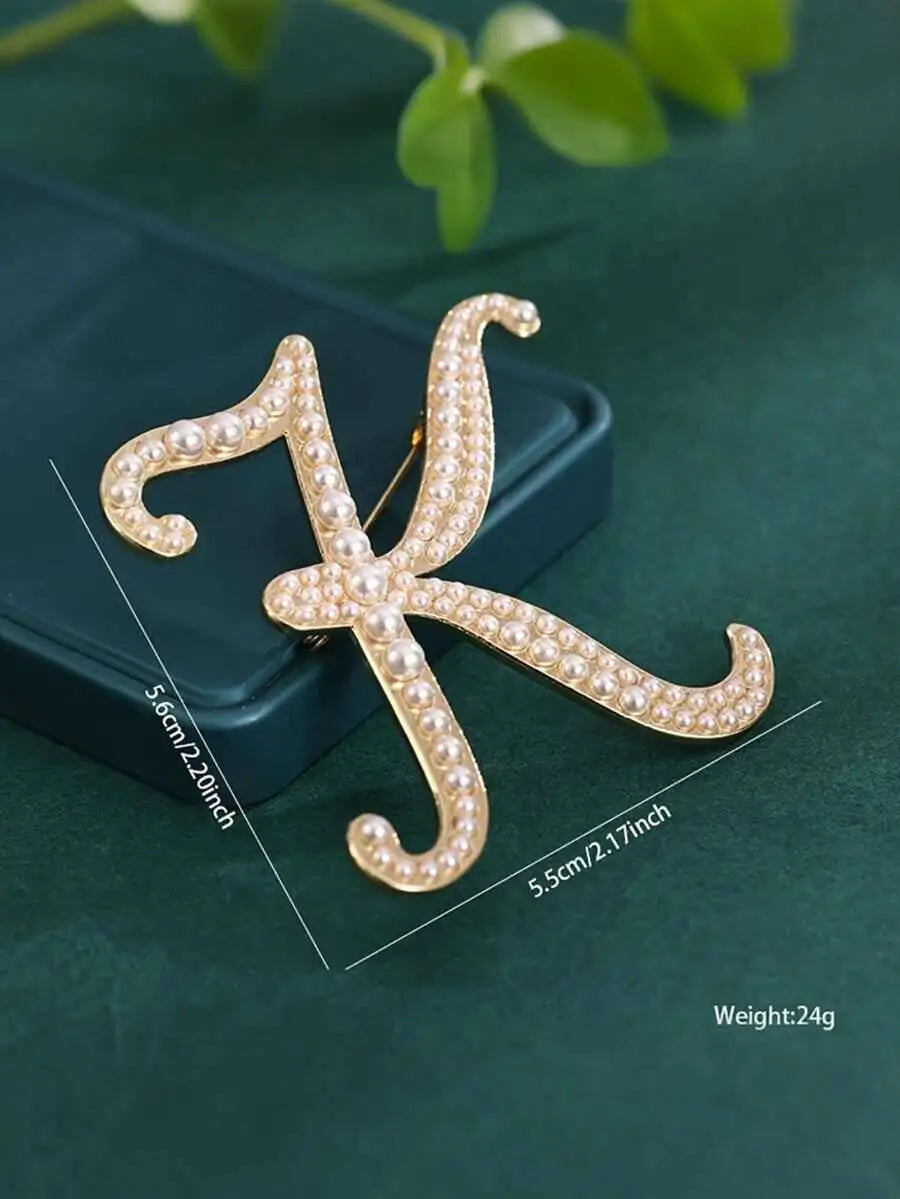 Pearl Letter Initial Brooch Pin