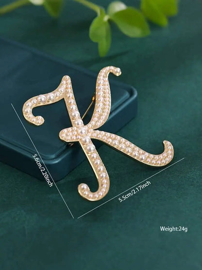 Pearl Letter Initial Brooch Pin