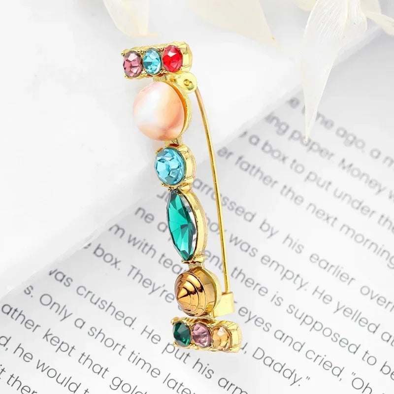 Colorful Rhinestone Initial Brooch