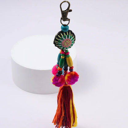 Boho Flower Pom Pom Keychain