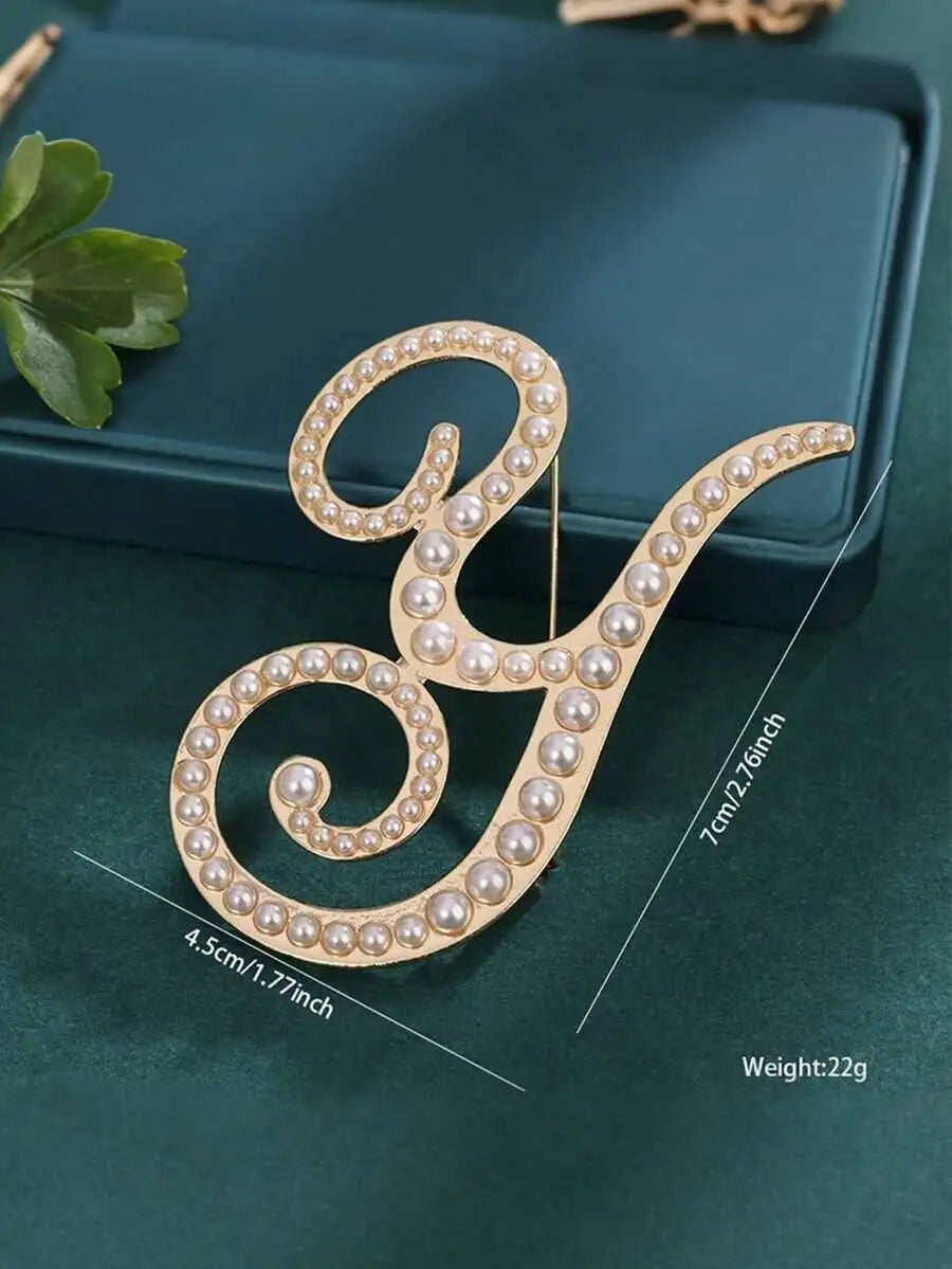 Pearl Letter Initial Brooch Pin