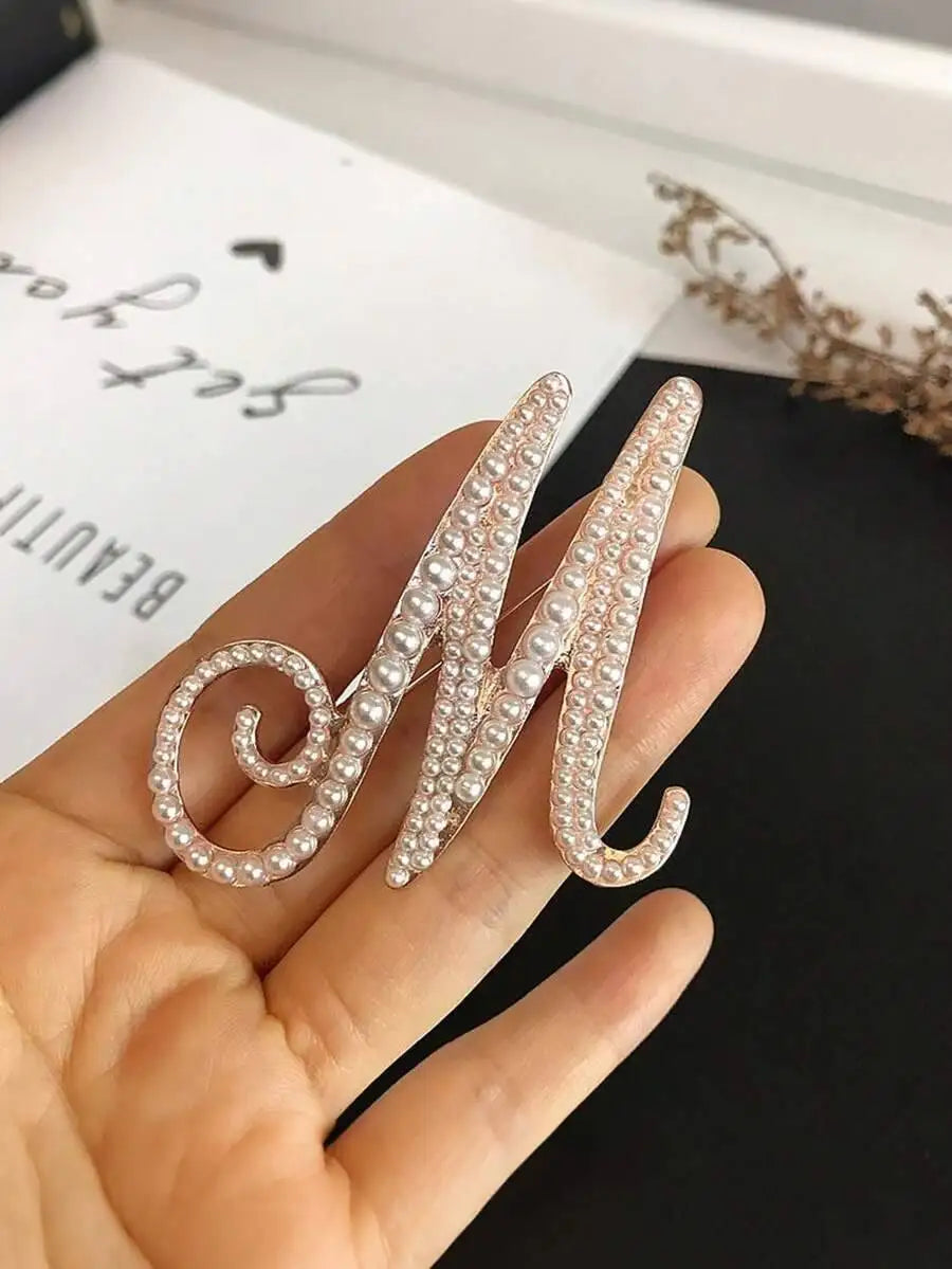 Pearl Letter Initial Brooch Pin