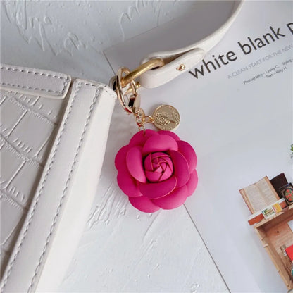 Camellia Flower Leather Keychain