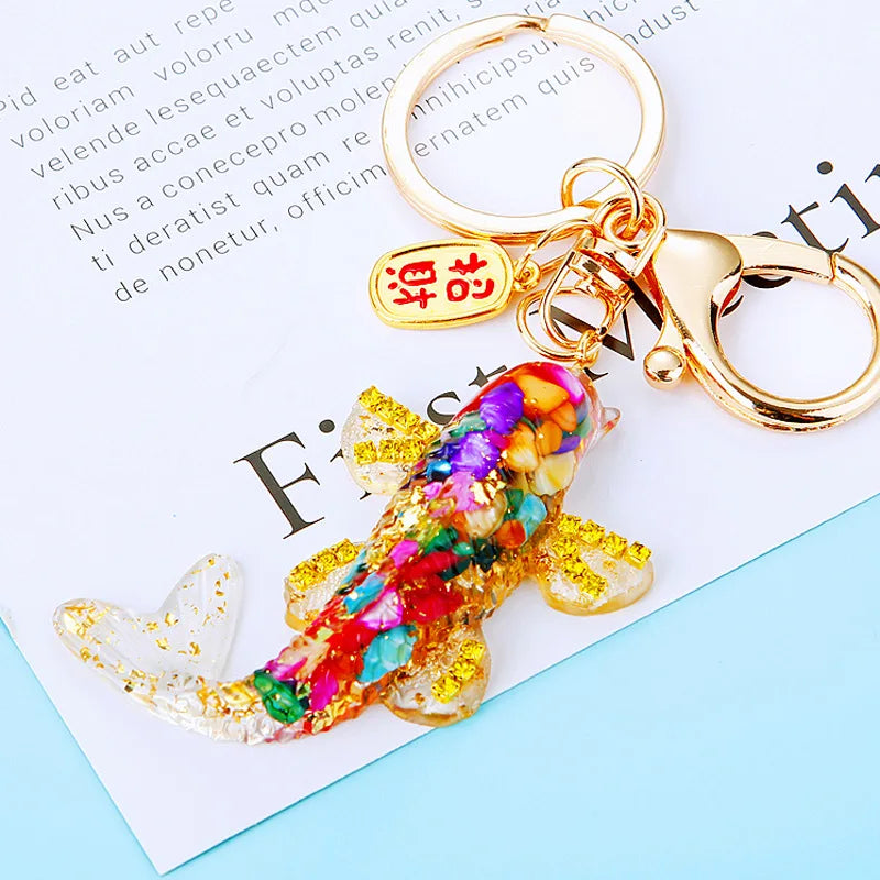 Golden Rhinestone Koi Fish Keychain