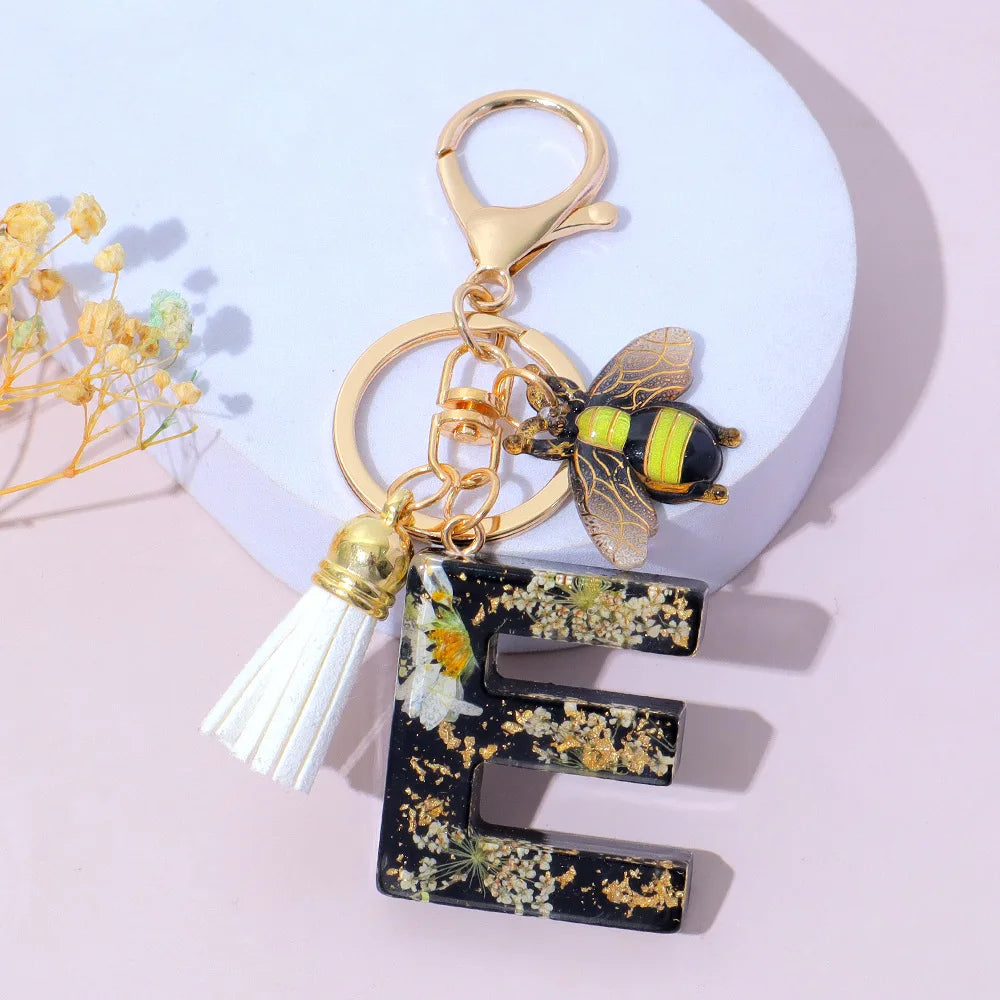 Bee Flower Initial Letter Keychain