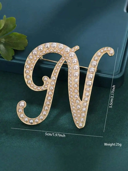 Pearl Letter Initial Brooch Pin