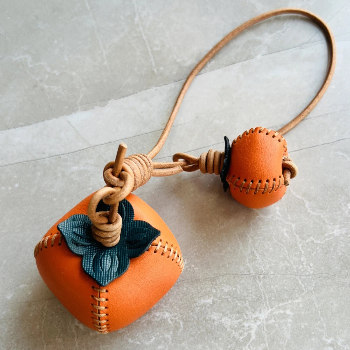 Leather Hand-sewn Fruit Bag Charm
