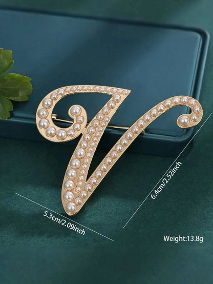 Pearl Letter Initial Brooch Pin