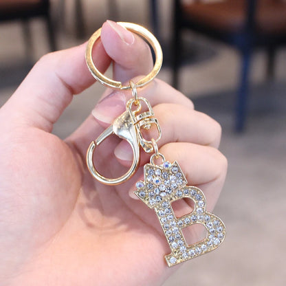Rhinestone Initial Letter Keychain
